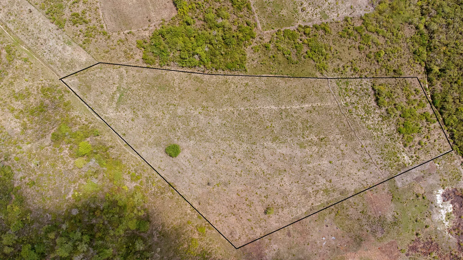 Aerial view of the farm showing the 6-acre boundary