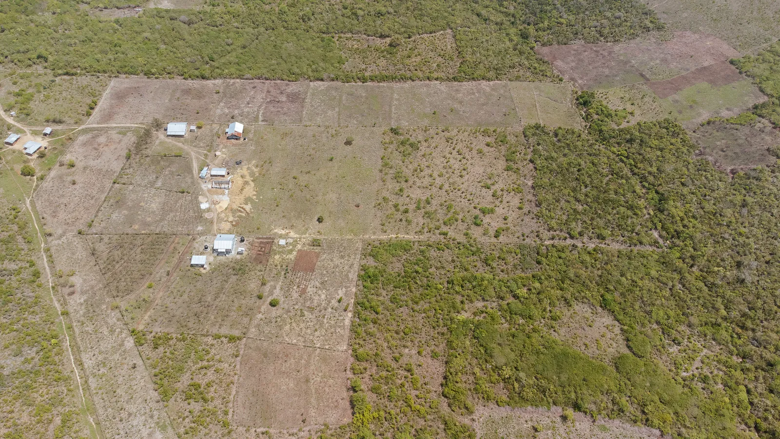 Aerial view of surrounding farms