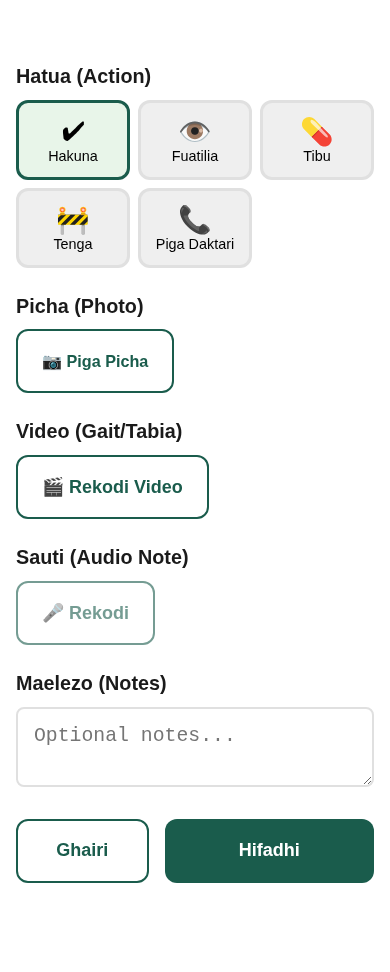 Final part of the full health check: action taken, and proof by photo, video, and voice note.